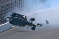 Scott McLaughlin damages track and wall in heavy airborne Indy crash
